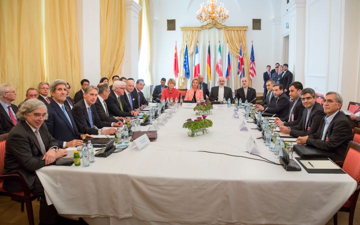 Diplomats attend the nuclear talks between the E3+3 (France, Germany, UK, China, Russia, US) and Iran in Vienna, Austria on July 06, 2015.