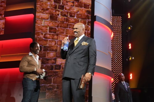 Steve Harvey on the set of NBC's Little Big Shots. 