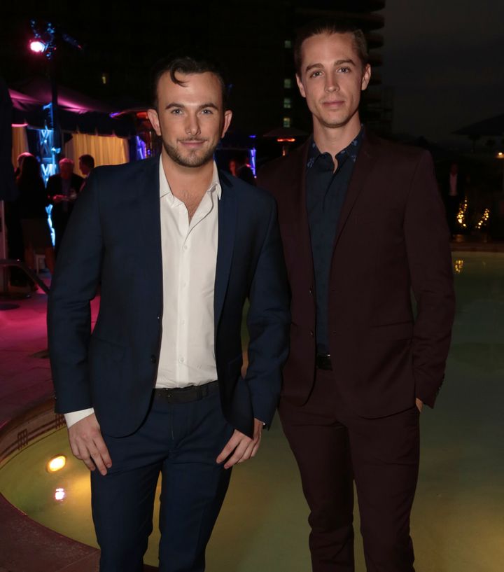 Benjamin Kruger (left) and associate, Luke O'sullivan (right) at Hilton & Hyland's summer soiree in Beverly Hills, CA.