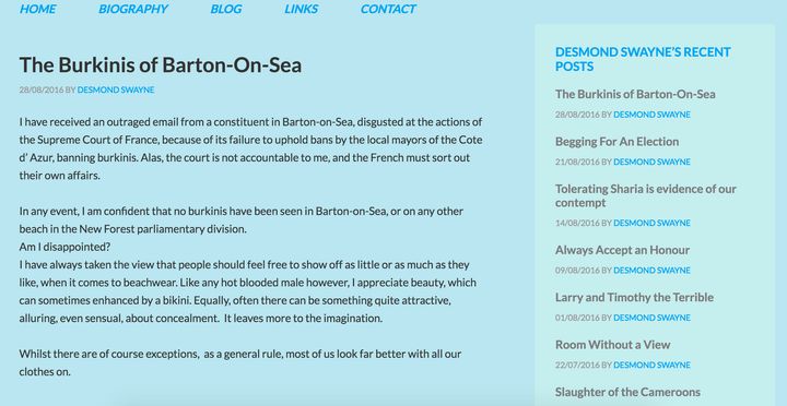 <strong>Sir Desmond Swayne's 'The Burkinis of Barton-On-Sea' blog post</strong>
