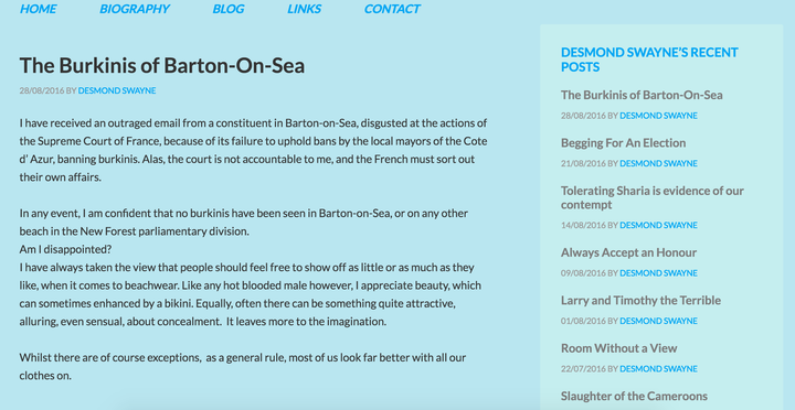 Sir Desmond Swayne's 'The Burkinis of Barton-On-Sea' blog post