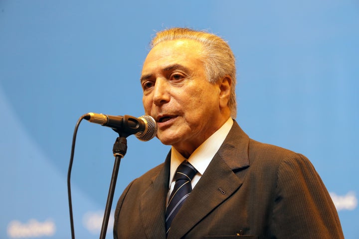 Vice President of Brazil Michel Temer speaks to the media at the Main Press Centre on Day 13 of the Rio 2016 Olympic games on
