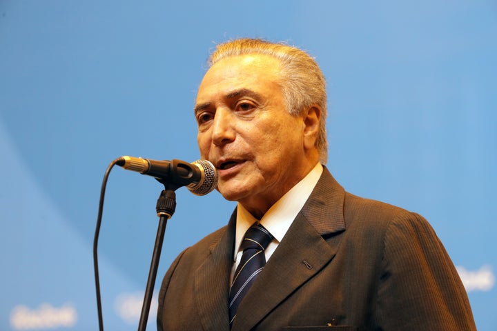 Vice President of Brazil Michel Temer speaks to the media at the Main Press Centre on Day 13 of the Rio 2016 Olympic games on August 18, 2016 in Rio de Janeiro, Brazil.