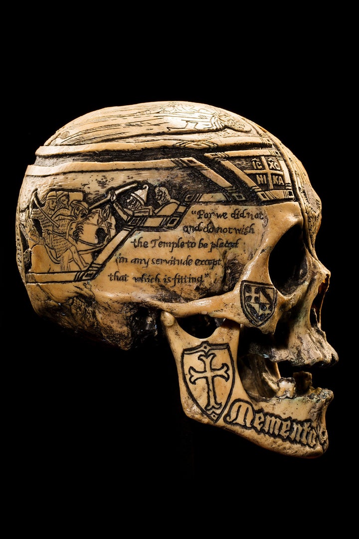 <strong>Head of the Templars</strong> Wylie calls this piece his Jacques de Molay tribute skull. Molay was the last known gra