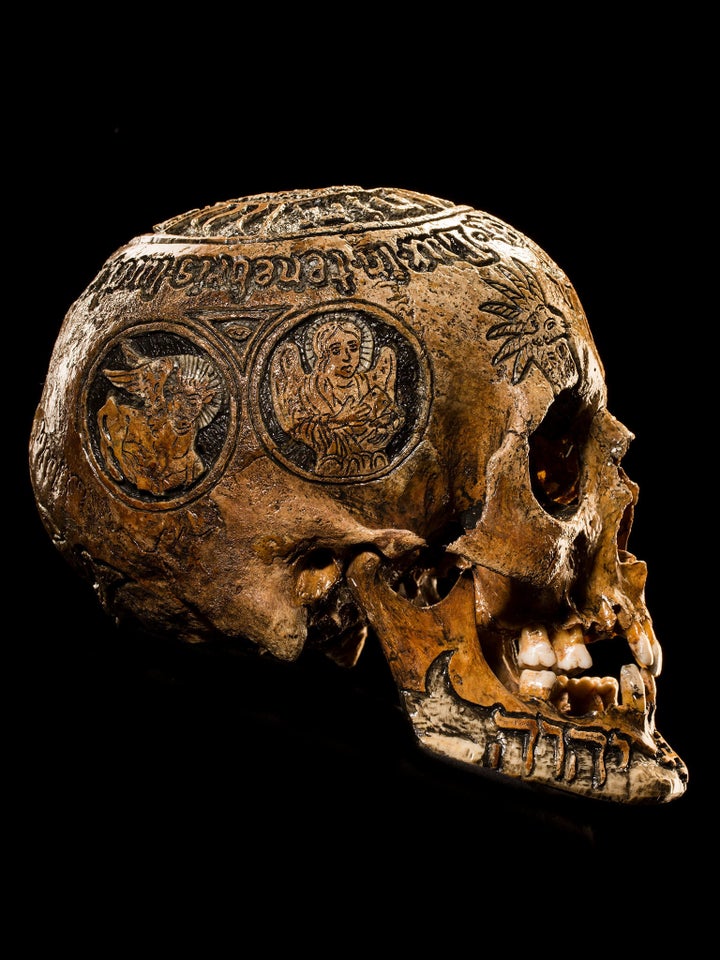 <strong>Lamb of God</strong> This piece is called the 7-Horned Lamb of God skull. According to Wylie, the carving was inspire