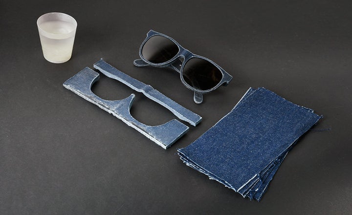 Frames are cut out of the solid denim with computer-controlled machinery.