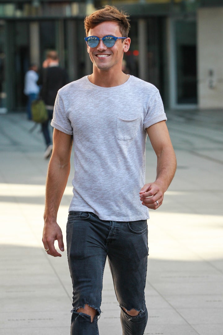 <strong>Tom arriving at the BBC Radio 1 studios</strong>
