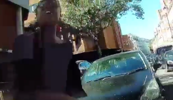 Road rage: The woman was filmed swearing and shouting at the cycling radio presenter.