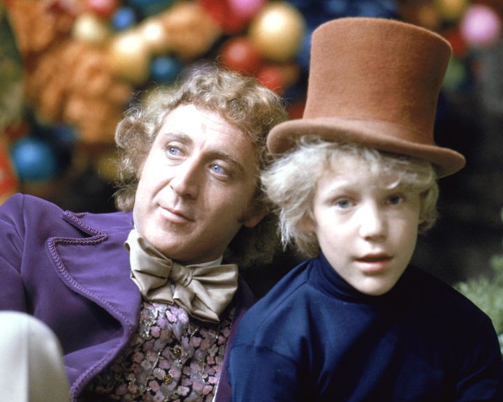 Gene Wilder as Willy Wonka and Peter Ostrum as Charlie Bucket on the set of the film "Willy Wonka & the Chocolate Factory."