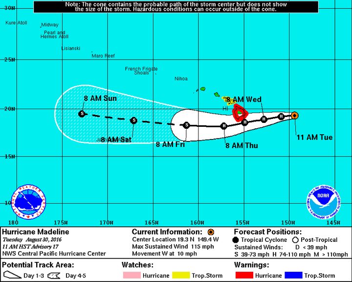 Hurricane Madeline's predicted course through Sunday.
