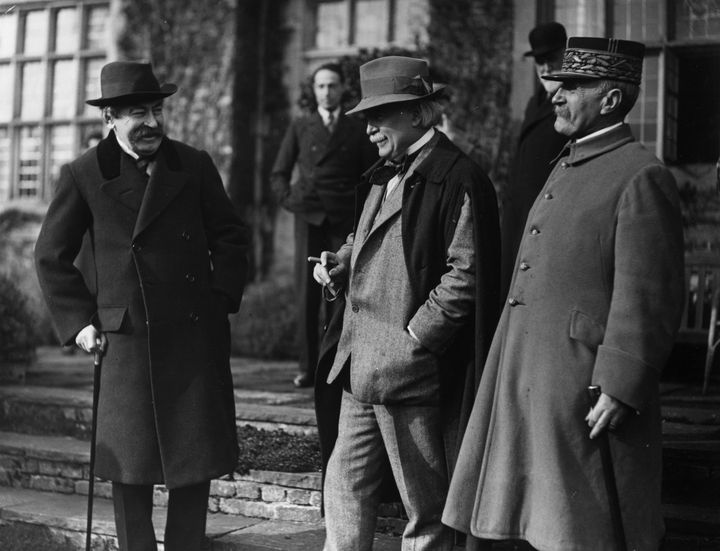 Coalition Prime Minister David Lloyd George (centre) with French soldier Ferdinand Foch (right) at Chequers in 1921