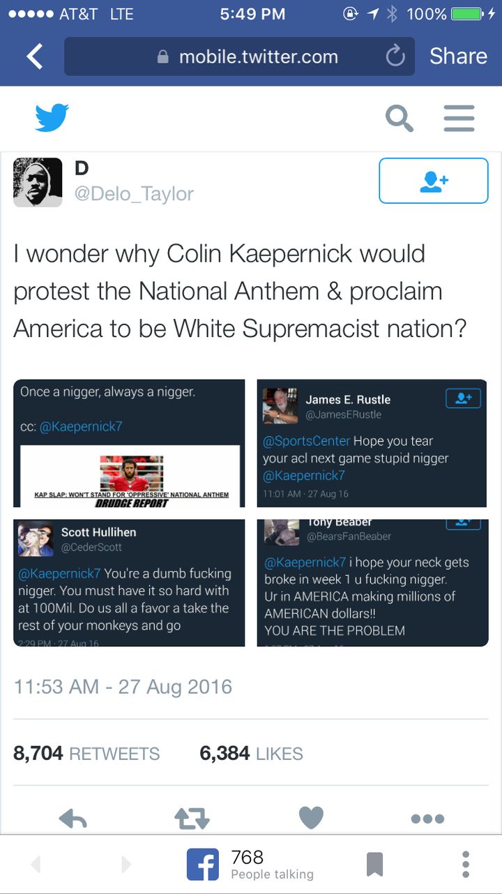 A sample of some of the tweets regarding Colin Kaepernick