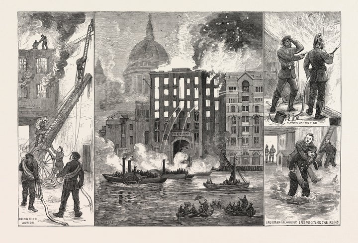 The destruction of Brooks's Wharf, Upper Thames Street 