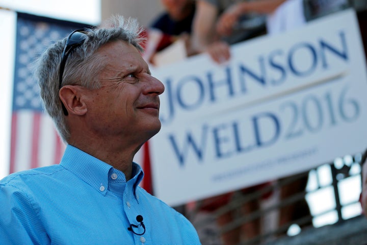 Libertarian presidential candidate Gary Johnson at a campaign rally in Boston on Aug. 27. He underestimates his name recognition, a new poll shows.