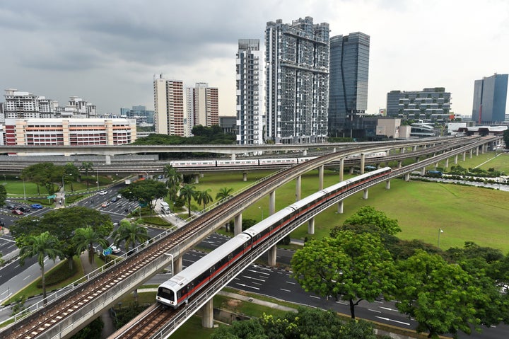 Singapore’s Mass Rapid Transit trains are shown on July 18, 2016.