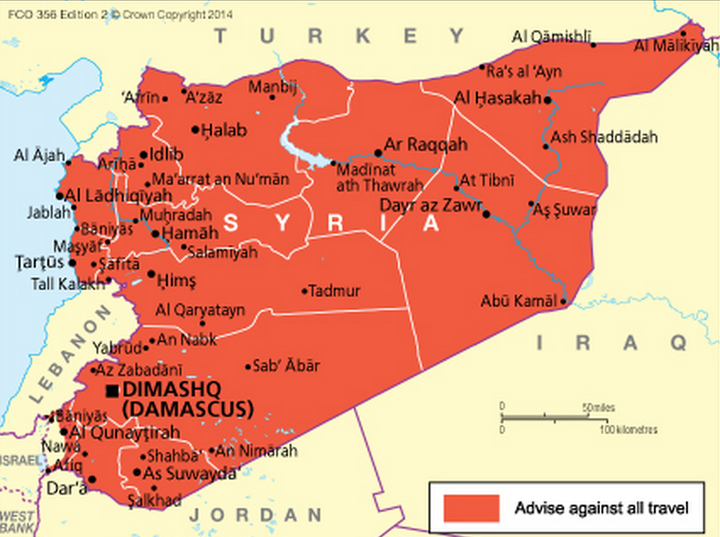 The Foreign Office advises against all travel to Syria