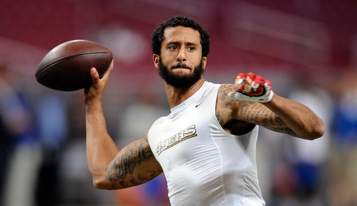 Colin Kaepernick #7 of the San Francisco 49ers warms up prior to a game against the St. Louis Rams at the Edward Jones Dome on November 1, 2015 in St. Louis, Missouri.