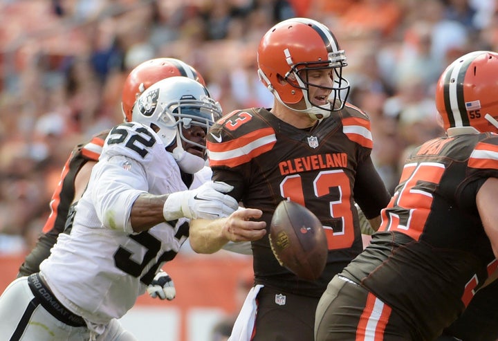 Third-year defensive end/linebacker Khalil Mack was a first-team All-Pro selection last season. He became the first player in NFL history to make the AP All-Pro first team at two different positions in the same year.