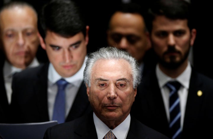 Brazil's new President Michel Temer attends the presidential inauguration ceremony after Brazil's Senate removed President Dilma Rousseff in Brasilia, Brazil, on Aug. 31, 2016.