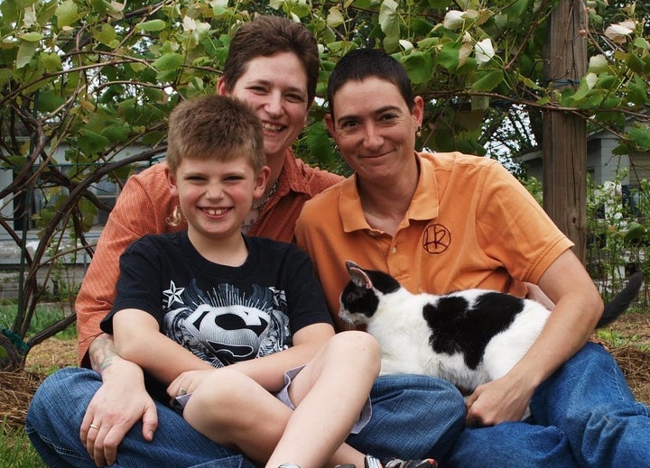 Courtney Skeeba (right) with her life Denise and their son Marek. They are the family behind Homestead Ranch just outside of Lawrence, Kansas.