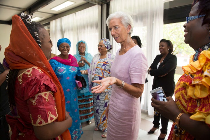 International Monetary Fund Managing Director Christine Lagarde meets with female leaders on January 9, 2016 in Yaounde, Cameroon.