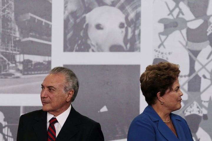 Brazil's President Dilma Rousseff is seen next to Vice President Michel Temer during the Order of Cultural Merit ceremony at the Planalto Palace on Nov. 5, 2014.