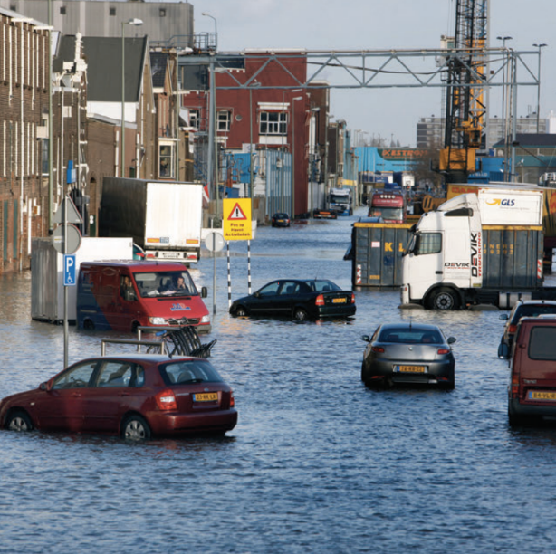 Flooding of the Nieuwe Maas River in Rotterdam in 2011.