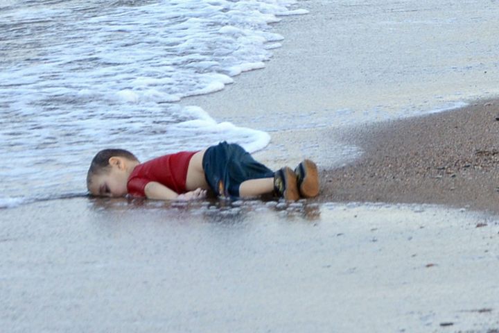 Alan Kurdi's body after drowning at sea trying to reach Europe