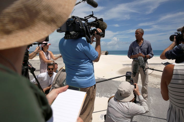 President Barack Obama delivers remarks to reporters during a visit to the Papahanaumokuakea Marine National Monument, Midway Atoll, U.S. September 1, 2016.