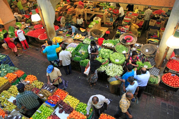 Port Louis’ Central Market is a hive of fruit-selling activity.