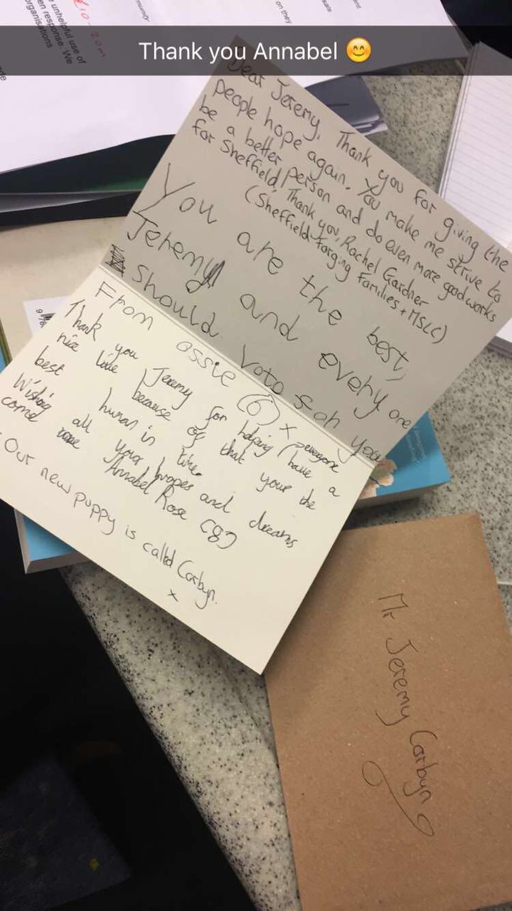 Messages sent to Jeremy Corbyn from youngsters