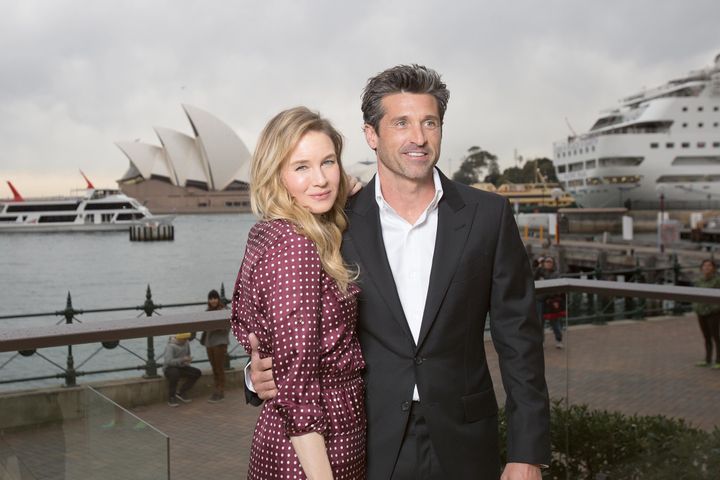 <strong>Renee with new leading man Patrick Dempsey on a photocall for 'Bridget Jones' Baby'</strong>