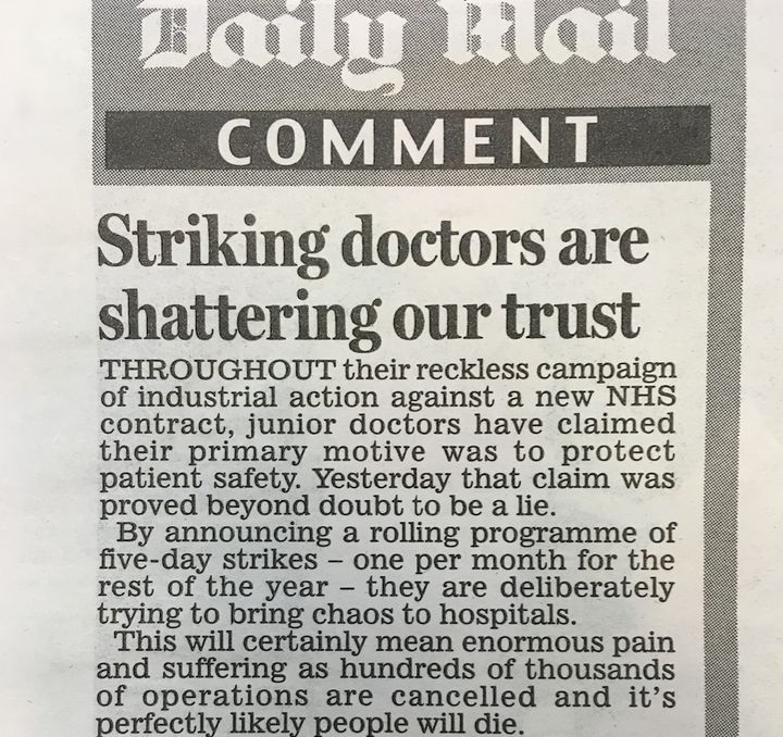The Mail also claimed junior doctors had lied