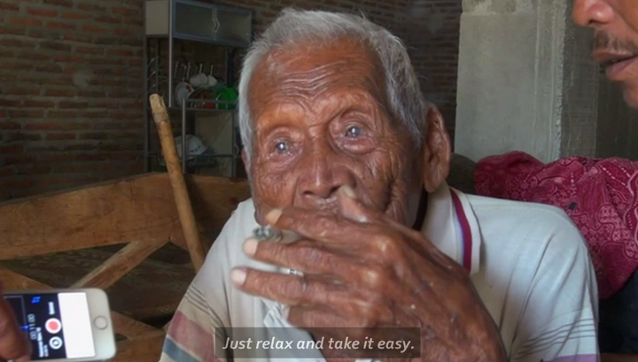 Sidomejo - or Mbah Gotho as he is known locally - claims to be 145 years old and still enjoy smoking