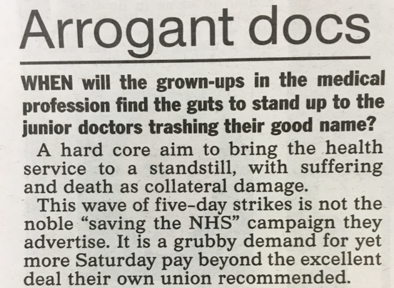 The Sun described striking junior doctors as 'arrogant'