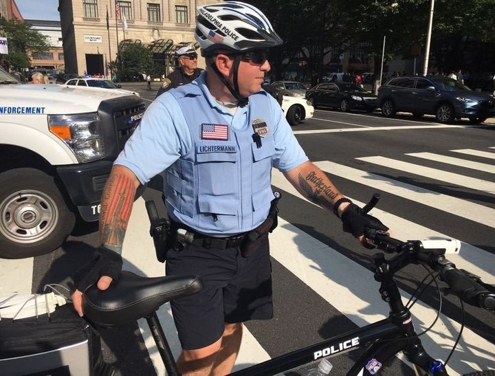 Philadelphia police officer Ian Hans Lichtermann is accused of having Nazi-style tattoos on his arm.
