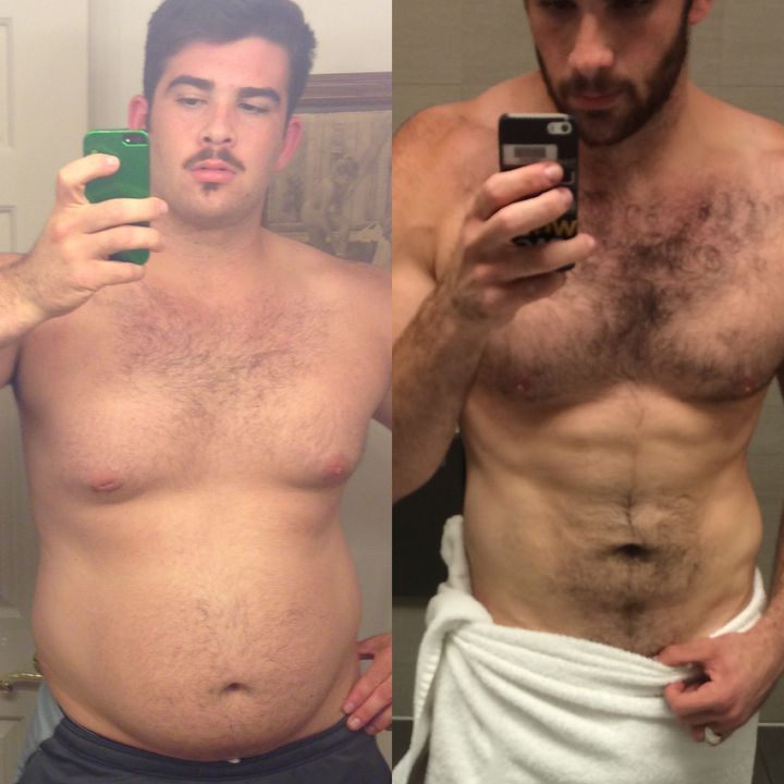 I was 305lbs on the photo to the left. However this didn't stop me from experimenting with facial hair. On the right around 14 months later I'm 220lbs. 
