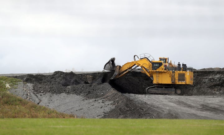 Diggers near to the proposed site of Hinkley Point C nuclear power station in Somerset.