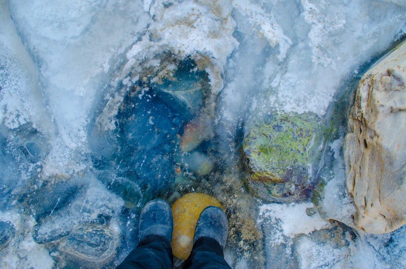 Falling into a deep blue reverie as the ice colour changes from blue to green every few hours