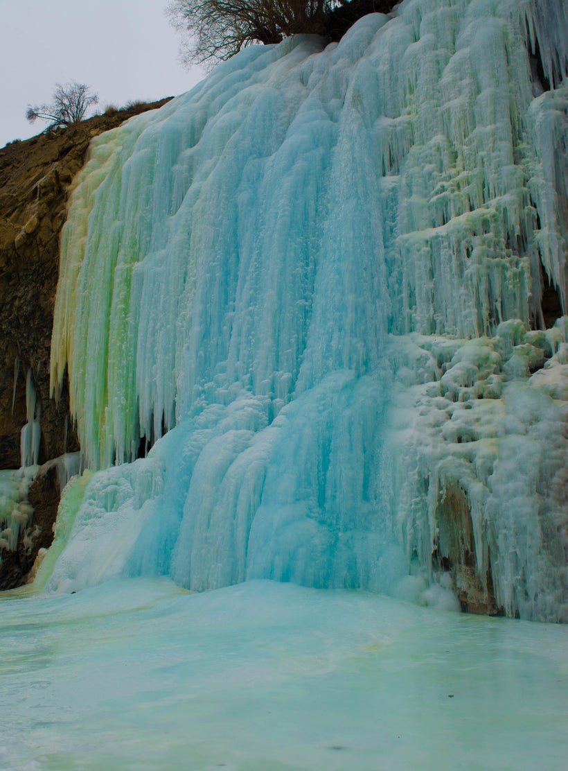 The frozen waterfall at Chadar. 