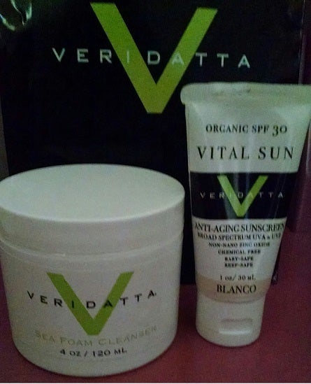 Veridatta Vital Sun True Glow SPF 30 and Sea Foam Cleanser.