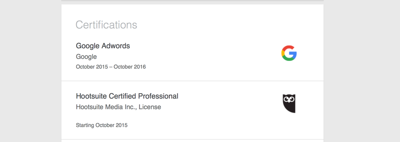 Certifications section on LinkedIn.com.