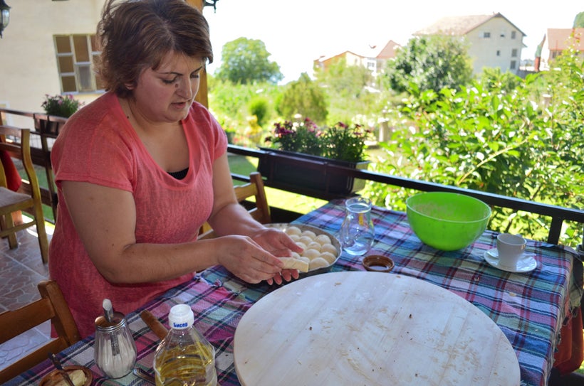 <i>Owner and chef, Anita, demonstrating how to make kifli at Risto's Guest House.</i>