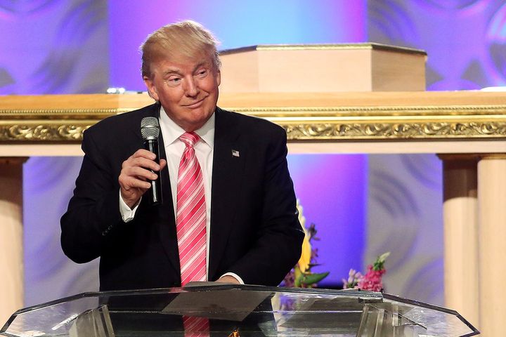 <strong>Republican presidential nominee Donald Trump attends a church service in Detroit.</strong>