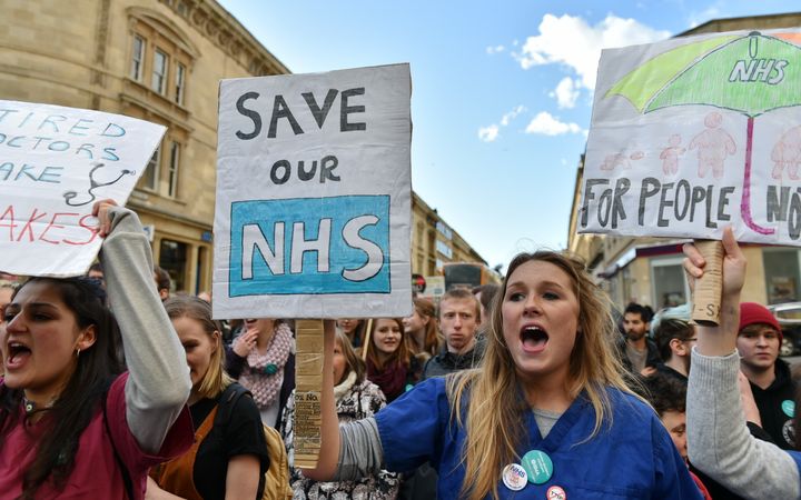 Junior doctors and supporters rally through Bristol city centre during an all-out strike in April.