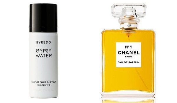 <strong><a href="https://www.net-a-porter.com/gb/en/product/610342?cm_mmc=ProductSearchPLA-_-GB-_-Beauty-_-Fragrance-Google&gclid=CNfrwd2mzs8CFWkz0wodhpAE_w" target="_blank" role="link" class=" js-entry-link cet-external-link" data-vars-item-name="Byredo Gypsy Water Hair Perfume" data-vars-item-type="text" data-vars-unit-name="57cd4b81e4b01e35922b8e2f" data-vars-unit-type="buzz_body" data-vars-target-content-id="https://www.net-a-porter.com/gb/en/product/610342?cm_mmc=ProductSearchPLA-_-GB-_-Beauty-_-Fragrance-Google&gclid=CNfrwd2mzs8CFWkz0wodhpAE_w" data-vars-target-content-type="url" data-vars-type="web_external_link" data-vars-subunit-name="article_body" data-vars-subunit-type="component" data-vars-position-in-subunit="21">Byredo Gypsy Water Hair Perfume</a> (£40), <a href="http://www.theperfumeshop.com/CHANEL/N%C2%B0-5/Eau-de-Parfum-Spray/p/15500EDPJU" target="_blank" role="link" class=" js-entry-link cet-external-link" data-vars-item-name="Chanel No.5 Eau de Parfum" data-vars-item-type="text" data-vars-unit-name="57cd4b81e4b01e35922b8e2f" data-vars-unit-type="buzz_body" data-vars-target-content-id="http://www.theperfumeshop.com/CHANEL/N%C2%B0-5/Eau-de-Parfum-Spray/p/15500EDPJU" data-vars-target-content-type="url" data-vars-type="web_external_link" data-vars-subunit-name="article_body" data-vars-subunit-type="component" data-vars-position-in-subunit="22">Chanel No.5 Eau de Parfum</a> (from £49)</strong>
