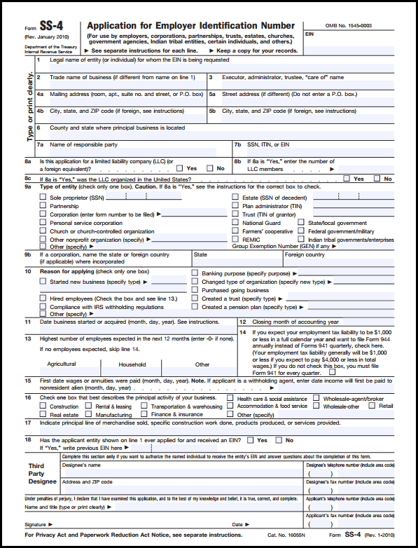 Online SS-4 Form Processing Via Federal EIN Application