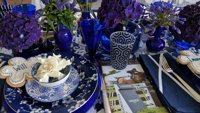 Profusion of blue table by Bridgehampton Florist won Second Place