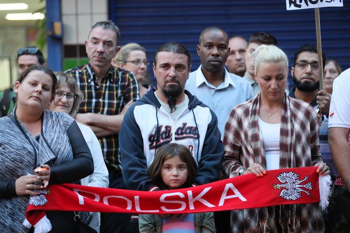 <strong>People attend a vigil in Harlow to pay tribute to Arkadiusz Jozwik</strong>