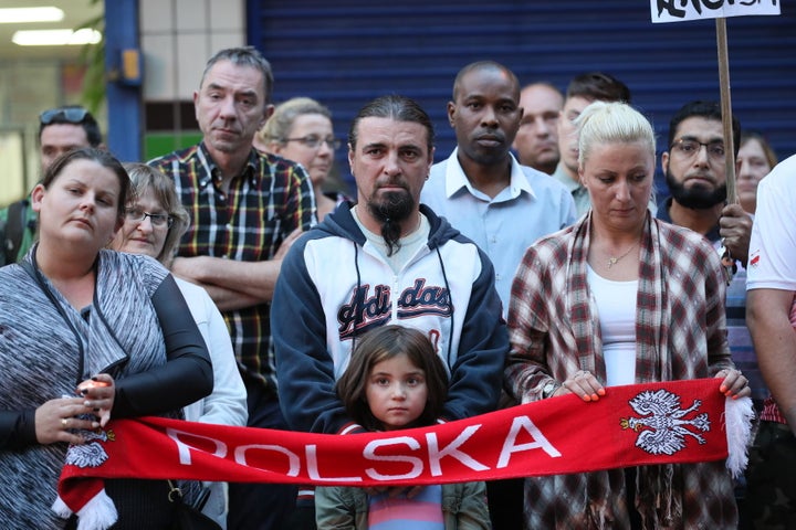 <strong>People attend a vigil in Harlow to pay tribute to Arkadiusz Jozwik</strong>